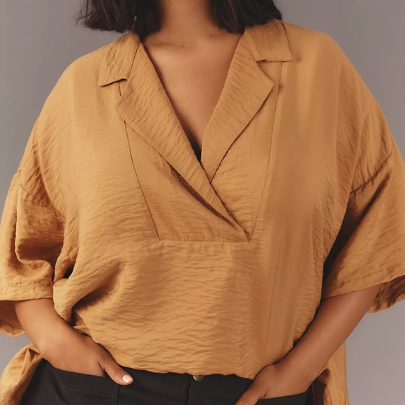 Anthropologie Dylon Short-Sleeve Wide Placket Top - Picture 2 of 5